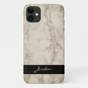 Taupe Tan Poled Marble Stone met naam Case-Mate iPhone Case