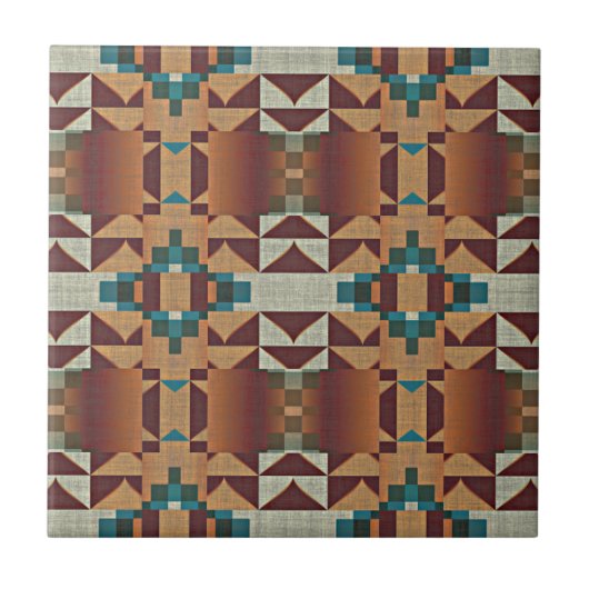 Taupe Terracotta Blauwgroen Blauw Groen Etnische T Tegeltje (Voorkant)