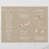 Taupe Tri-fold Boho bloemenbruiloft programma Flye Flyer (Voorkant)