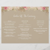 Taupe Tri-fold Boho bloemenbruiloft programma Flye Flyer (Achterkant)