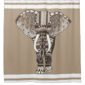Taupe Tribal Elephant White Borders Douchegordijn (Voorkant)