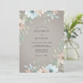 Taupe Turquoise Blad Bruiloft Kaart (Staand voorkant)