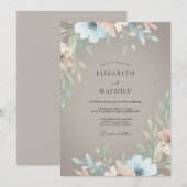 Taupe Turquoise Blad Bruiloft Kaart (Voorkant / Achterkant)