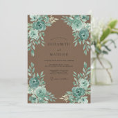 Taupe Turquoise Bloem Bruiloft Kaart (Staand voorkant)