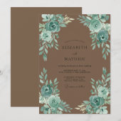 Taupe Turquoise Bloem Bruiloft Kaart (Voorkant / Achterkant)