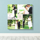 Taupe Vierkantig Raster Monogram Trouw 4 Foto Coll Canvas Afdruk (Insitu (Houten vloer))