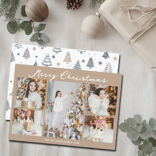 Taupe vrolijk kerst foto collage 2025 feestdagenkaart