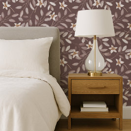 Taupe Waterverf Eucalyptus Bloemen Behang