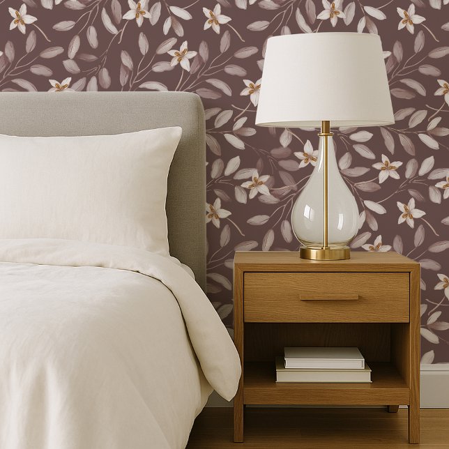 Taupe Waterverf Eucalyptus Bloemen  Behang (Creator heeft geüpload)