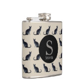 Taupe Waterverf zwarte kat monogram kolf Heupfles (Rechts)