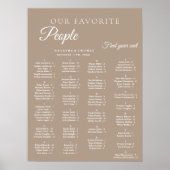 Taupe Wedding Alphabetical Seating Chart Poster (Voorkant)