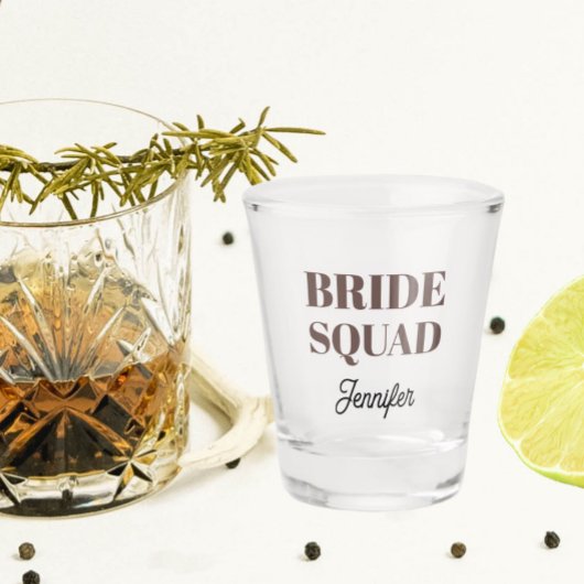 Taupe Wedding Bride Squad Personalized Shot Glas