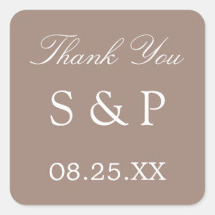 Taupe Wedding Favor Dank je Sticker