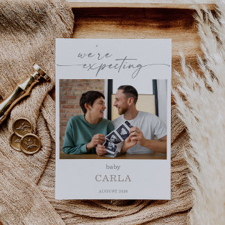 Taupe We're Expecting Pregnancy Announcement Card Kaart