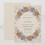 Taupe Whimsical Bloemige Bruiloft Kaart (Voorkant / Achterkant)