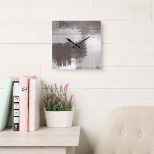 Taupe White - Abstracte penseelstreken Vierkante Klok