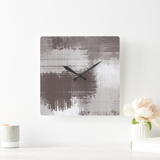 Taupe White - Abstracte penseelstreken Vierkante Klok (Huis)