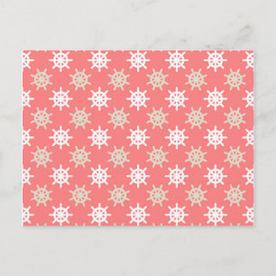 Taupe White en Coral Ships Wheel Nautical Pattern Briefkaart