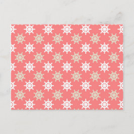 Taupe White en Coral Ships Wheel Nautical Pattern Briefkaart