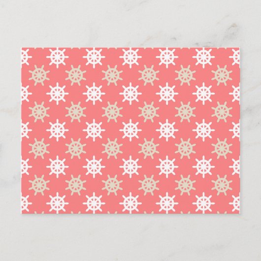Taupe White en Coral Ships Wheel Nautical Pattern Briefkaart (Voorkant)