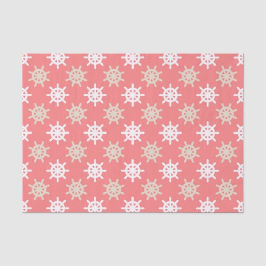 Taupe White en Coral Ships Wheel Nautical Pattern Tissuepapier (Voorkant)