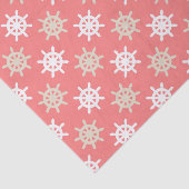 Taupe White en Coral Ships Wheel Nautical Pattern Tissuepapier (Detail)