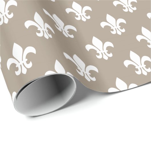Taupe White Fleur de Lis Pattern Cadeaupapier (Rol Hoek)