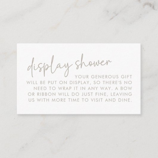 Taupe & White Minimal Script Bruids Weergave Douch Informatiekaartje (Voorkant)