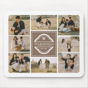 Taupe White Monogram & Year Photo Collage Muismat