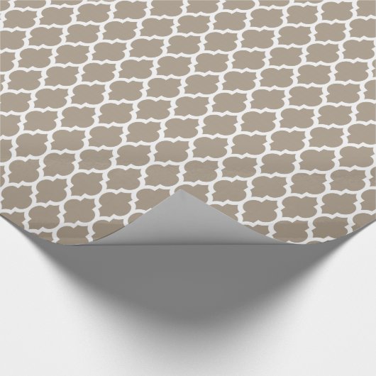 Taupe White Moroccan Quatrefoil Pattern #4 Cadeaupapier (Hoek)