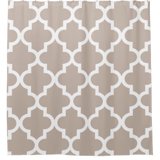 Taupe White Quatrefoil Patroon Douchegordijn (Voorkant)
