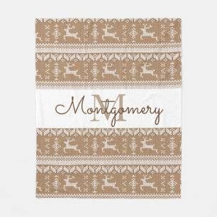 Taupe & White Reindeer Nordic Sweater Pattern Fleece Deken