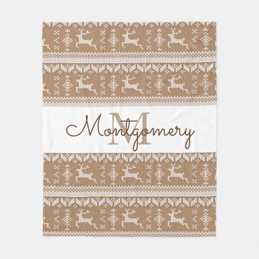 Taupe & White Reindeer Nordic Sweater Pattern Fleece Deken (Voorkant)