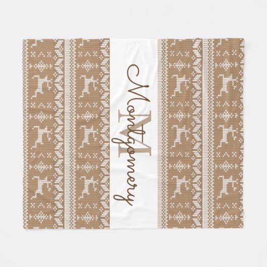 Taupe & White Reindeer Nordic Sweater Pattern Fleece Deken (Voorkant (Horizontaal))