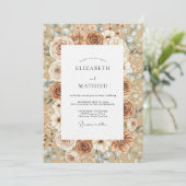 Taupe & White Rustic Bloom Wedding Kaart (Staand voorkant)
