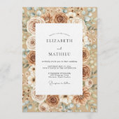 Taupe & White Rustic Bloom Wedding Kaart (Voorkant)