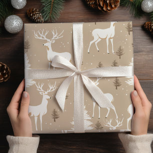 Taupe & White Scandinavisch Rendier Woodland Wrapp Cadeaupapier