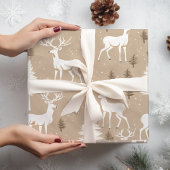 Taupe & White Scandinavisch Rendier Woodland Wrapp Cadeaupapier