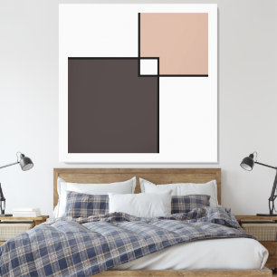 Taupe White Squares Canvas Afdruk