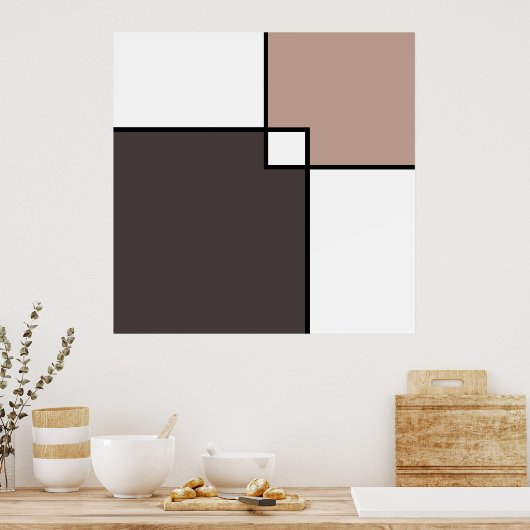 Taupe White Squares Poster (Keuken)