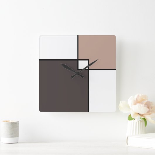 Taupe White Squares Vierkante Klok (Huis)