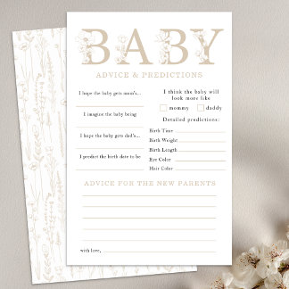 Taupe Wildflower Baby Advice & Predictions Game Flyer