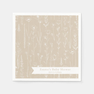 Taupe Wildflower Baby Shower Bloemmotief Servet