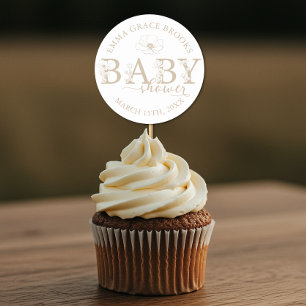 Taupe Wildflower Baby Shower Ronde Favor Sticker
