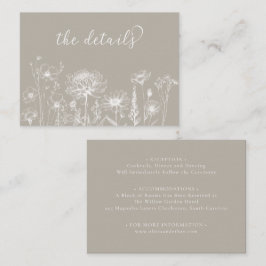 Taupe Wildflower Details Card Neutral Wedding  Informatiekaartje