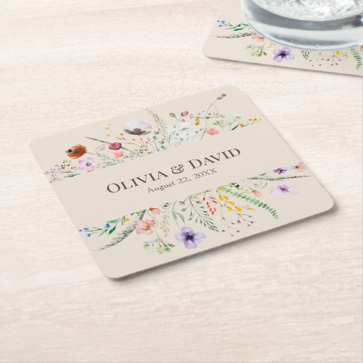 Taupe Wildflower Meadow Bruiloft Kartonnen Onderzetters (Schuin)