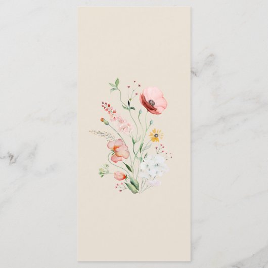 Taupe Wildflower Meadow Bruiloft Menu Kaart (Achterkant)