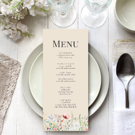 Taupe Wildflower Meadow Bruiloft Menu Kaart