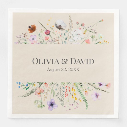 Taupe Wildflower Meadow Bruiloft Servetten (Voorkant)