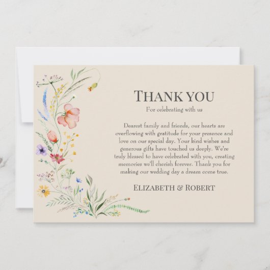 Taupe Wildflower Meadow Paar Foto Bruiloft Bedankkaart (Voorkant)